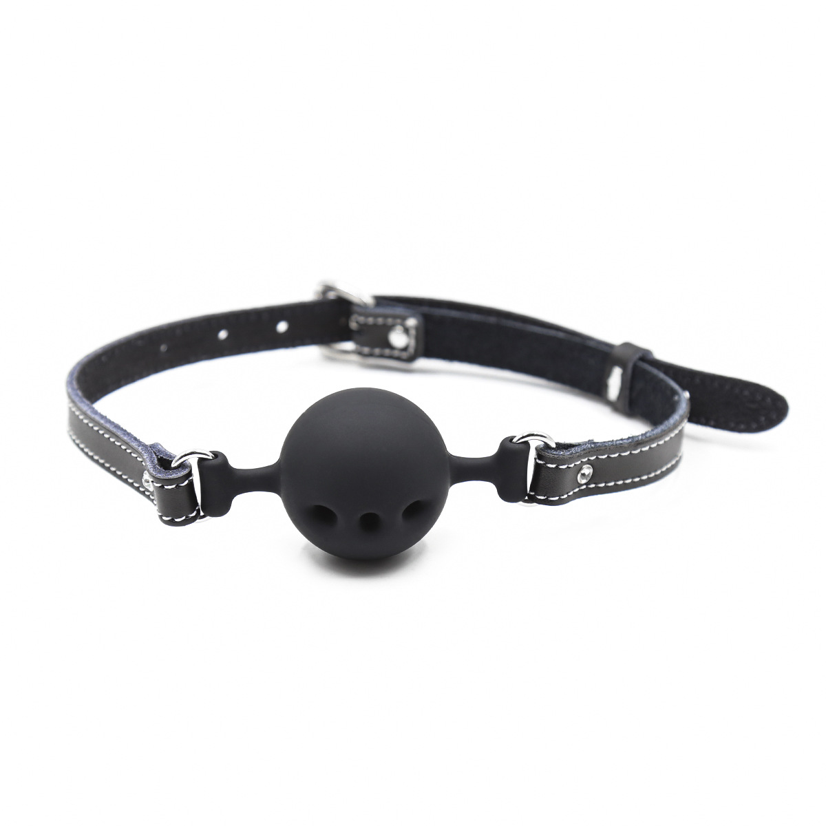 Suministros para adultos sexy bola de la boca de silicona par teaser alternativa de cuero genuino tapón de la boca sólida Bola de piel de vaca de tres agujeros enchufe image 1