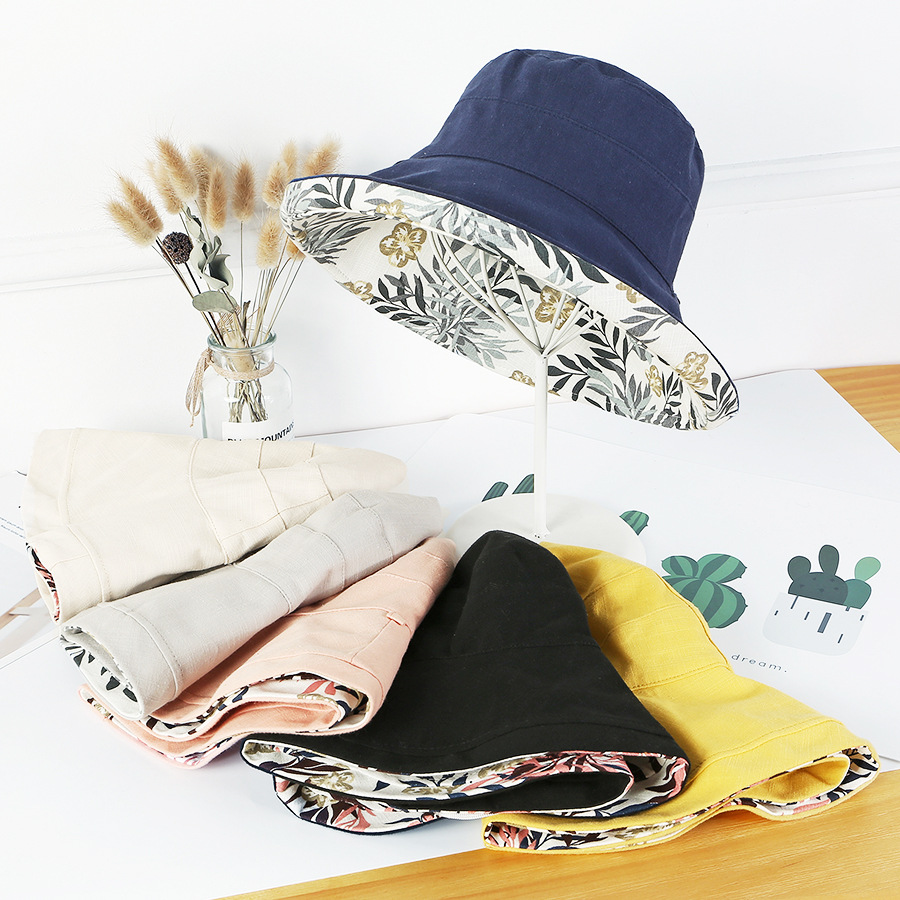 Solid Color Pattern Women's Basic Solid Color Printing Big Eaves Bucket Hat