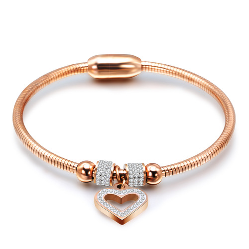 Internet celebrity new fashion simple Ins hollow diamond heart titanium steel snake chain bracelet magnet buckle bracelet wholesale for women
