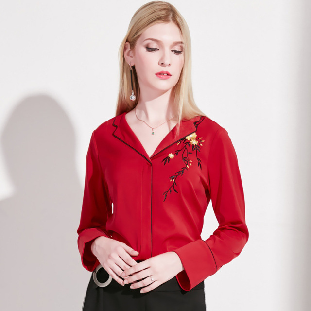 embroidery loose-bottomed Chiffon stitching color-clashing blouses