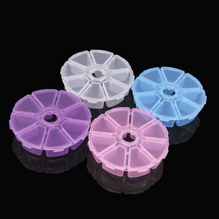 Creative Round 8-grids Plastic Bead Box Desktop Storage Box Plastic Round Box diy Mobile Phone Diamond Jewelry Box
