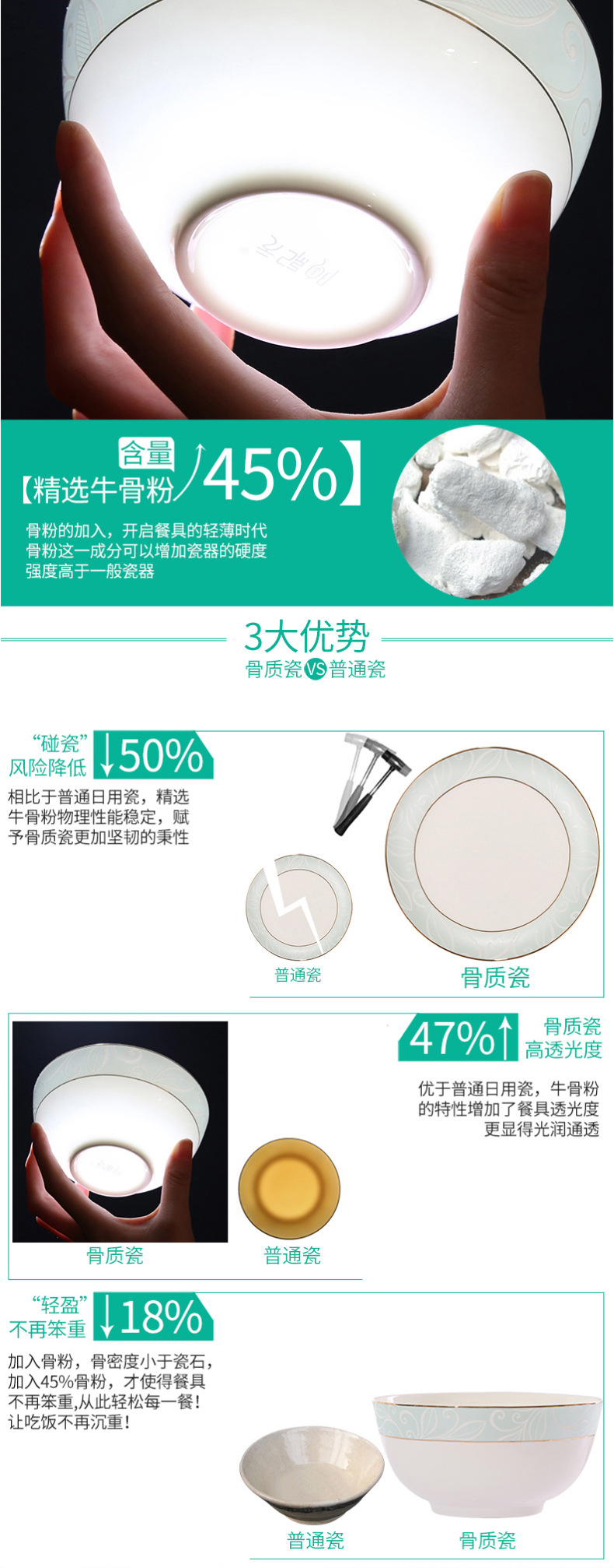 陶纪元欧式骨瓷餐具套装简约56头陶瓷碗盘子韩式碗碟套装家用结