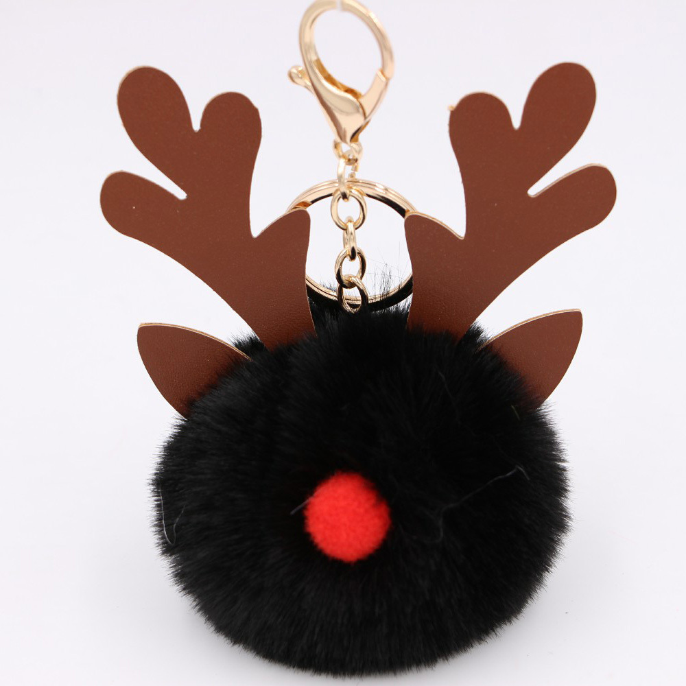 Cute Antlers Pu Leather Plush Plating Christmas Bag Pendant Keychain display picture 4
