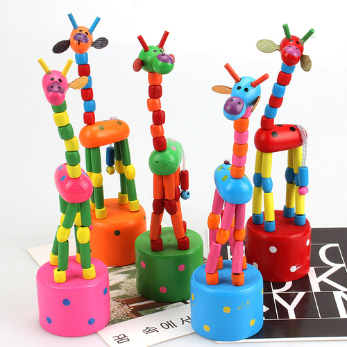 Dancing giraffe/children's cartoon toys/wooden crafts/nostalgic joint puppets