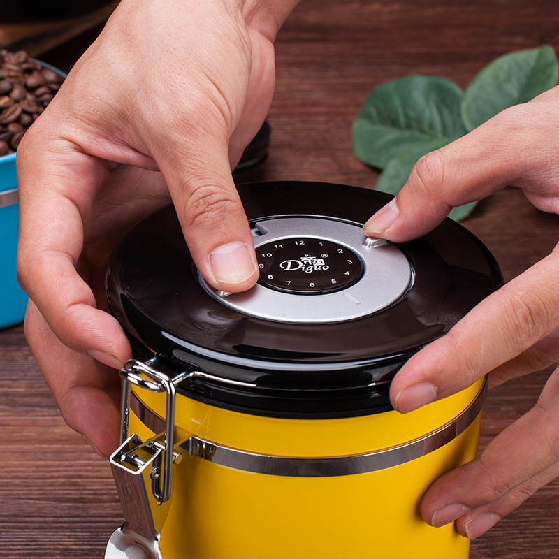 帝国不锈钢咖啡豆密封罐 带排气阀不锈钢密封罐茶叶罐奶粉罐800ml|ru