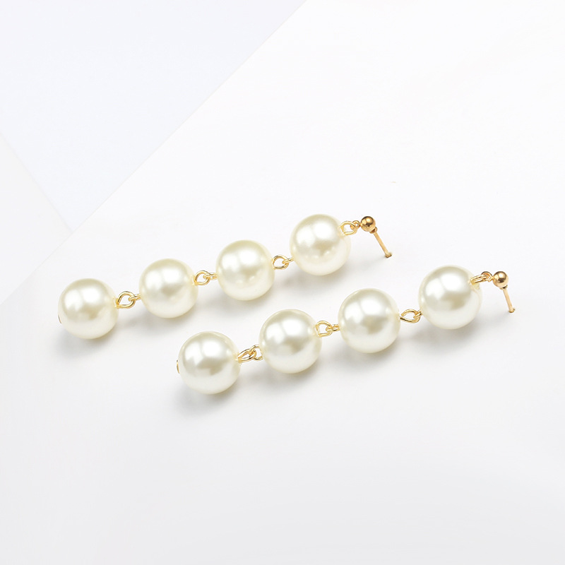 Korea Wild Simple Beaded Exaggerated Large Pearl Tassel Long Alloy Earrings Jewelry Wholesale display picture 6