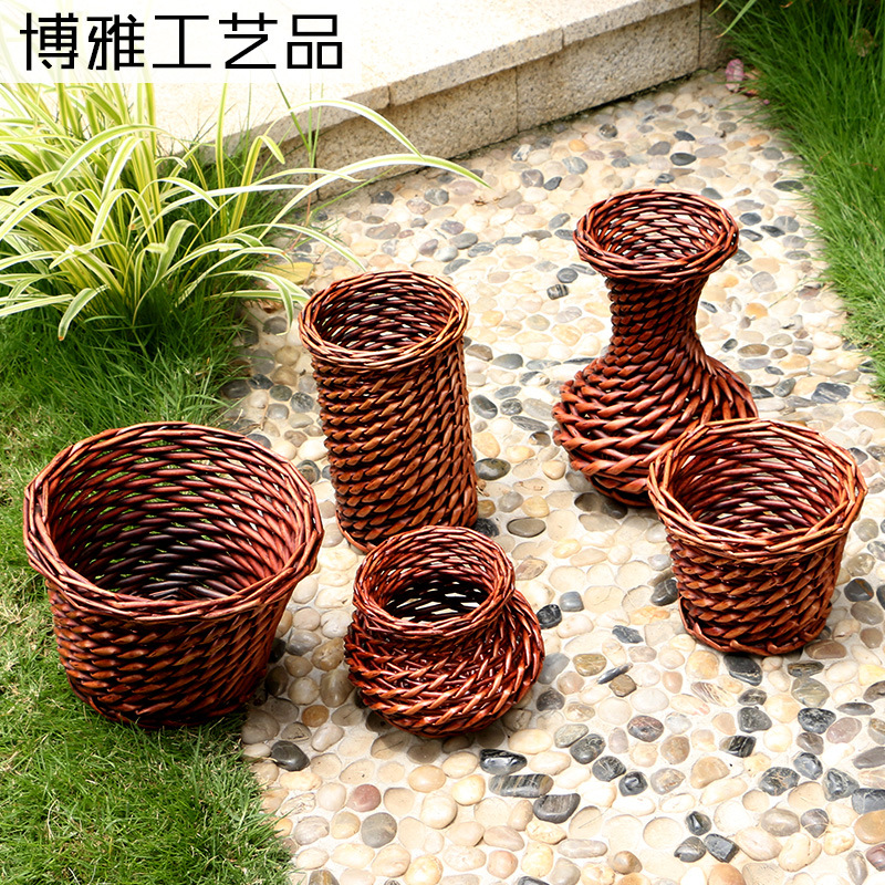 藤编花瓶纯手工编制花筐柳编花盆装饰品插花器家居摆件假花花篓