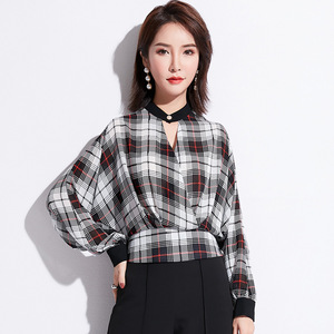 Autumn new fashion slim shirt plaid long-sleeved chiffon shirt 