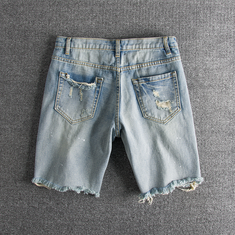 Washing old ink-spraying big hole youth tide foreign trade original single male denim shorts 19