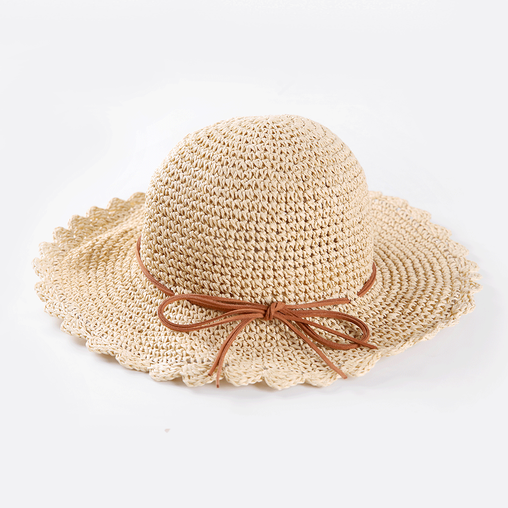 sunscreen bow straw big brimmed hat   NSTQ34749