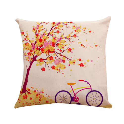 18'' Cushion Cover Pillow Case Popular maple leaf maple bicycle linen pillow type sofa cushion pillow cover
