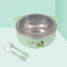 新款兒童餐具寶寶304不銹鋼飯盒防摔碗輔食碗勺叉套裝兒童保溫碗