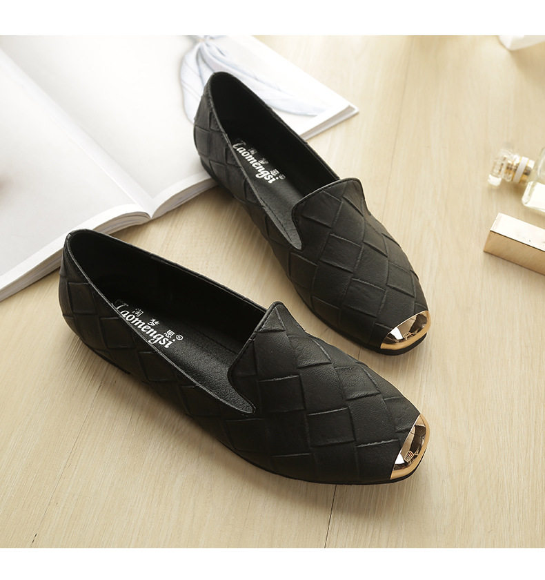 Giày lười nữ mũi vuông đế bệt thấp 1-3 cm, giày dệt trơn kiểu slip-on cỡ lớn — Màu đen chi tiết 9