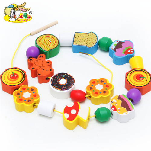 Baby beaded infants and young children early education educational puzzle for boys and girls to wear rope and beads educational fruit cake toy