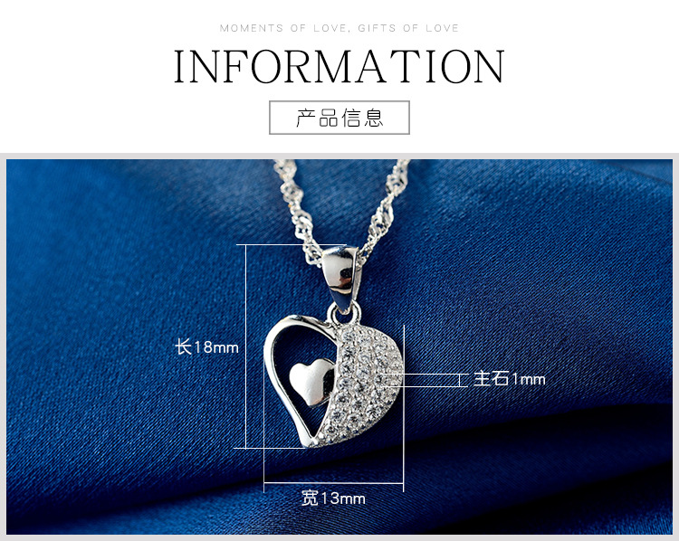 S925 Silver Pendant Fashion Micro-encrusted Zircon Heart Pendant No Chain display picture 1