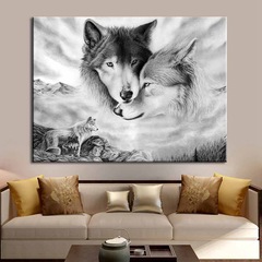 Black and White Wolf Animal Decorative Painting Home Living Room Background Wall Framed Print Canvas Painting