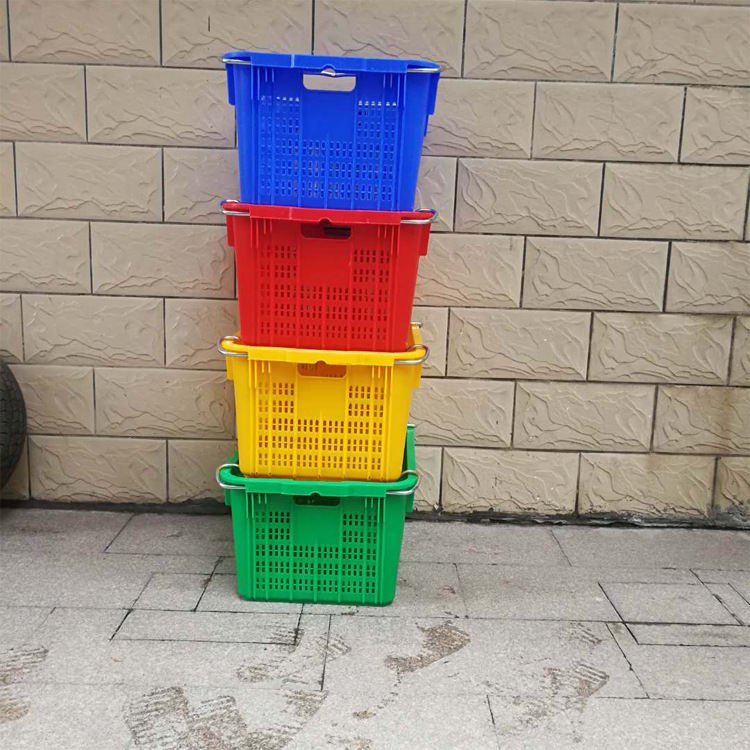 厂家批发595*435*295蔬菜水果周转箩 超市购物手提胶筐生鲜运输箩