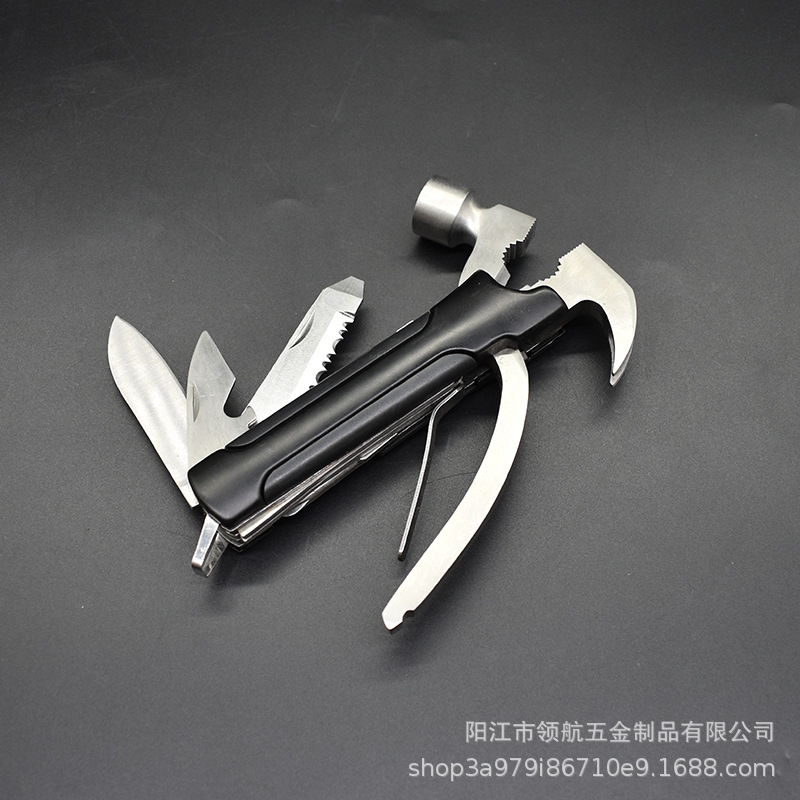 直销多功能不锈钢锤户外野营求生多用途工具塑料手柄小号羊角锤钳