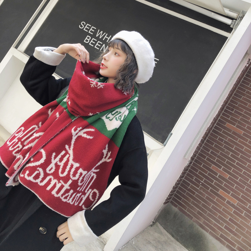 Paire de châles chauds en tricot d'hiver de Noël pour sœurs et étudiantes, écharpe douce, cadeau de Noël_voghion.com