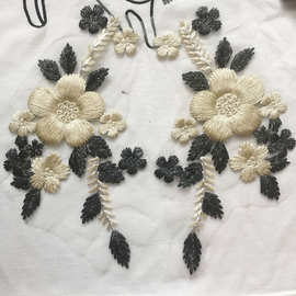 高档刺绣花朵花贴 礼服婚纱手工补丁布贴 网布底多色立体感贴花