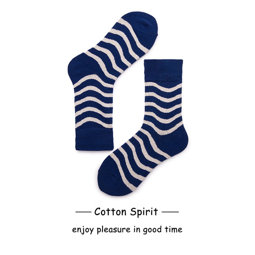 Cotton Spirit Wave Pattern Couple Trendy Matchable Socks Designer Spring and Autumn Season Simple Mid-Calf Socks