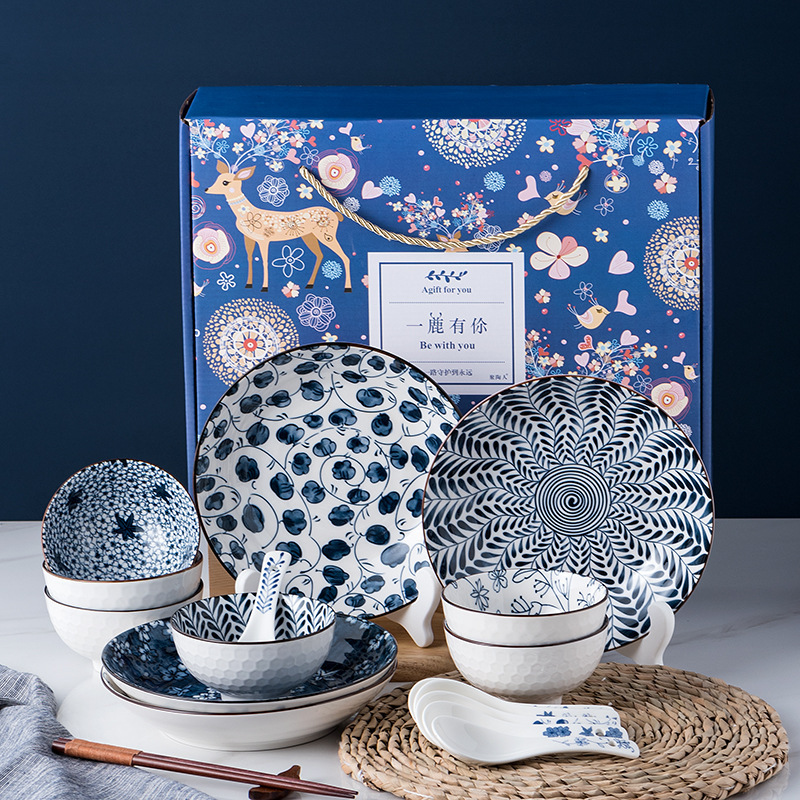 Japanese-style ceramic tableware creative exquisite Bowl Spoon plate promotional gift box gift Bowl set wholesale activity sales gift