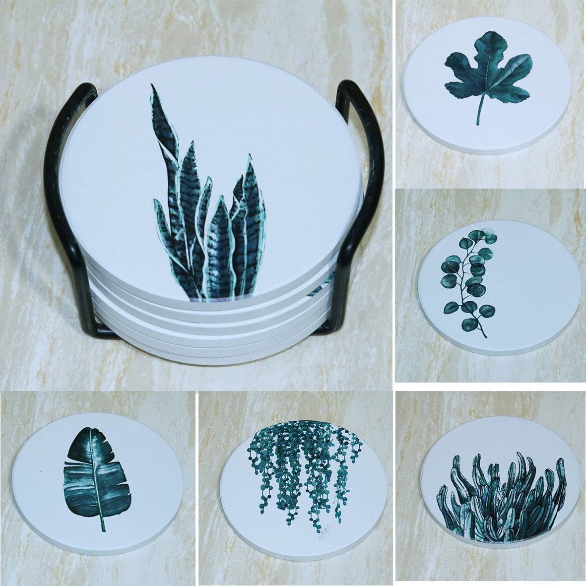 Впитывающие керамические подставки Amazon, декоративные подставки с пробковыми подставками для кофе, керамические подставки для сублимации