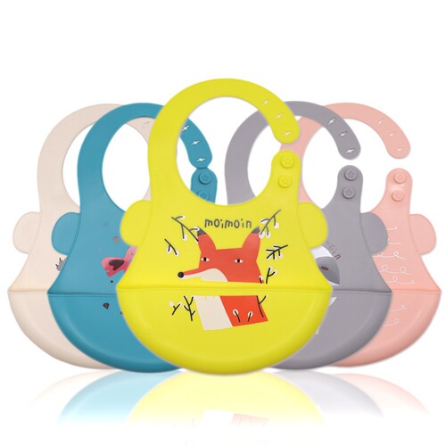 2024 cartoon silicone bib three-dimensional no-wash waterproof eating bag for children 6-stop adjustable large baby bib