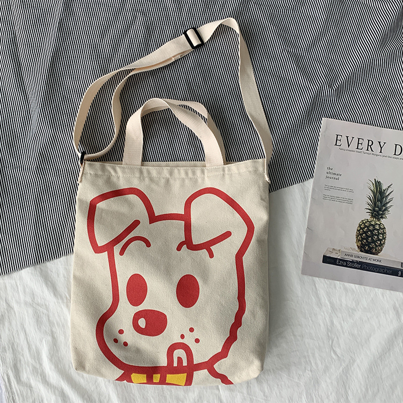 Bolso de lona bolso cruzado para mujer 2025 nuevo estilo estilo japonés versátil bolso de hombro de dibujos animados de gran capacidad bolso de tela para estudiantes estilo k