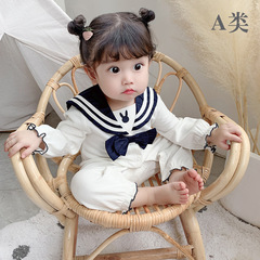 Idea Baby 2023 Autumn New Navy Collar Onesie for Girls, Crawling Suit, Diaper Cover, Model 9723