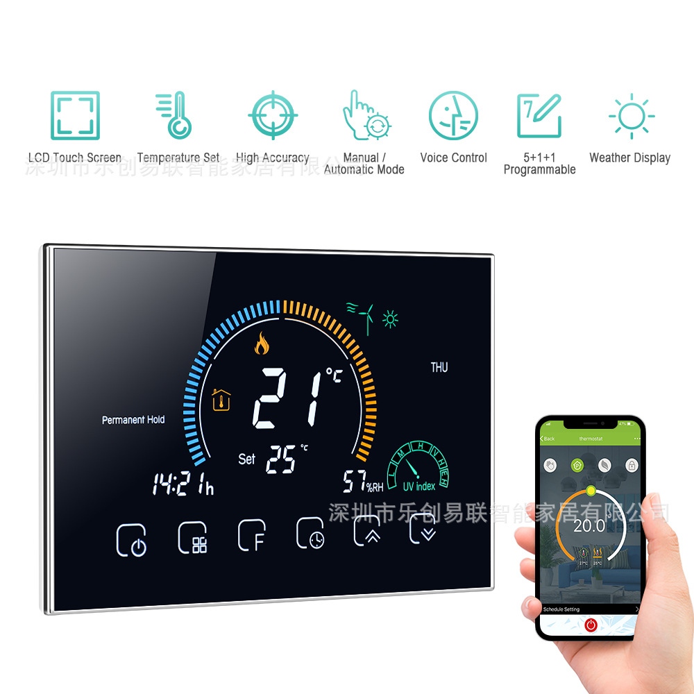 BHT-8000GC/LW termostato inteligente interruptor teléfono móvil App voz WiFi pantalla táctil LCD caldera calefacción