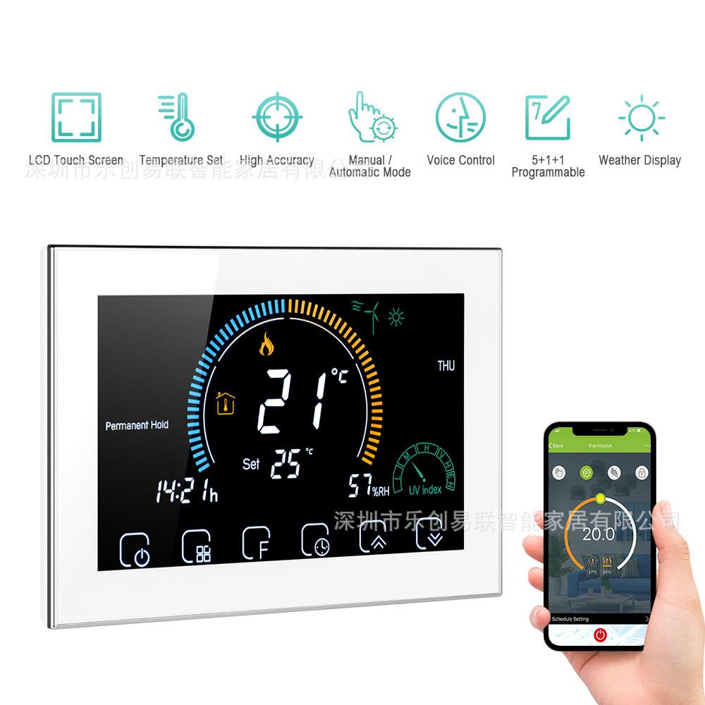 BHT-8000GC/LW termostato inteligente interruptor teléfono móvil App voz WiFi pantalla táctil LCD caldera calefacción