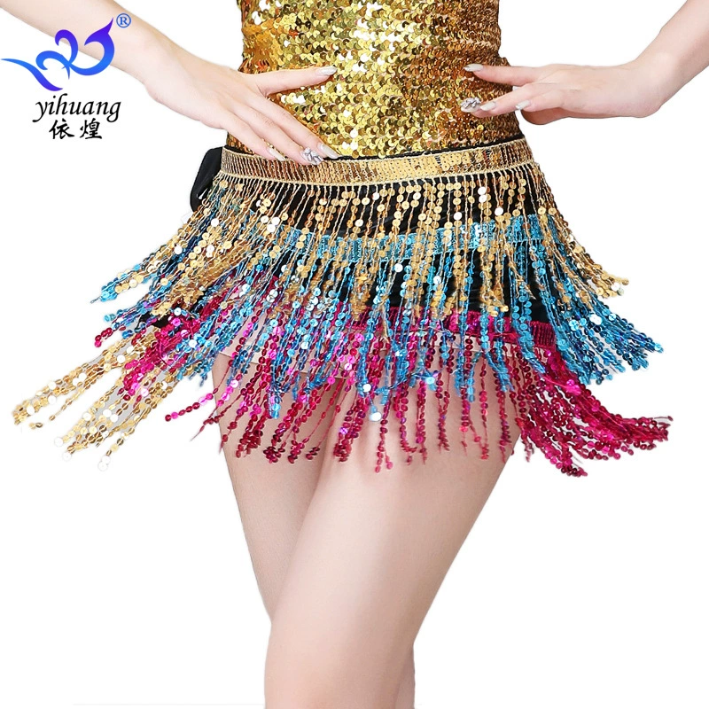 Юбка с кисточками и пайетками Богемная Талия Полотенце Цепочка для танца живота Юбка из бисера Красочная юбка с кисточками