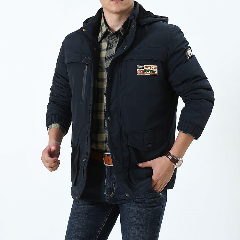 Chaqueta acolchada de algodón para hombres chaqueta acolchada de algodón casual de longitud media chaqueta acolchada de algodón con Capucha forrada de lana para hombres chaqueta acolchada de algodón para hombres cálida chaqueta acolchada de algodón para hombres