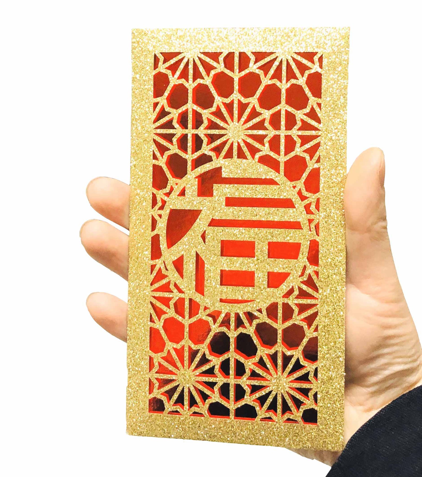 祝福压岁金包 福包利事封春节 高档金葱撒粉激光镂空红包厂家批发