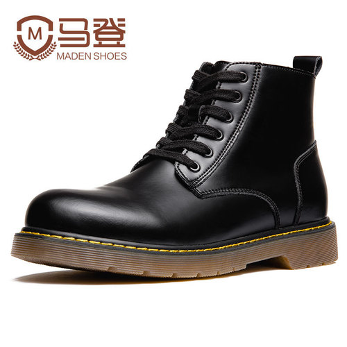 Madden Martin boots men's summer mid-top black men's shoes genuine leather retro short boots British style workwear couple boots
