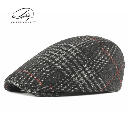 Spring, autumn and winter woolen men's beret Korean style plaid peaked cap for women British retro fashion forward hat trend