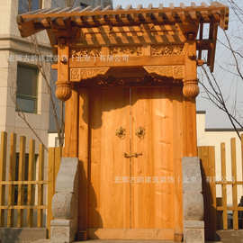 中式庭院仿古大门实木别墅寺庙对开门榆木双开进户大门农村围墙门