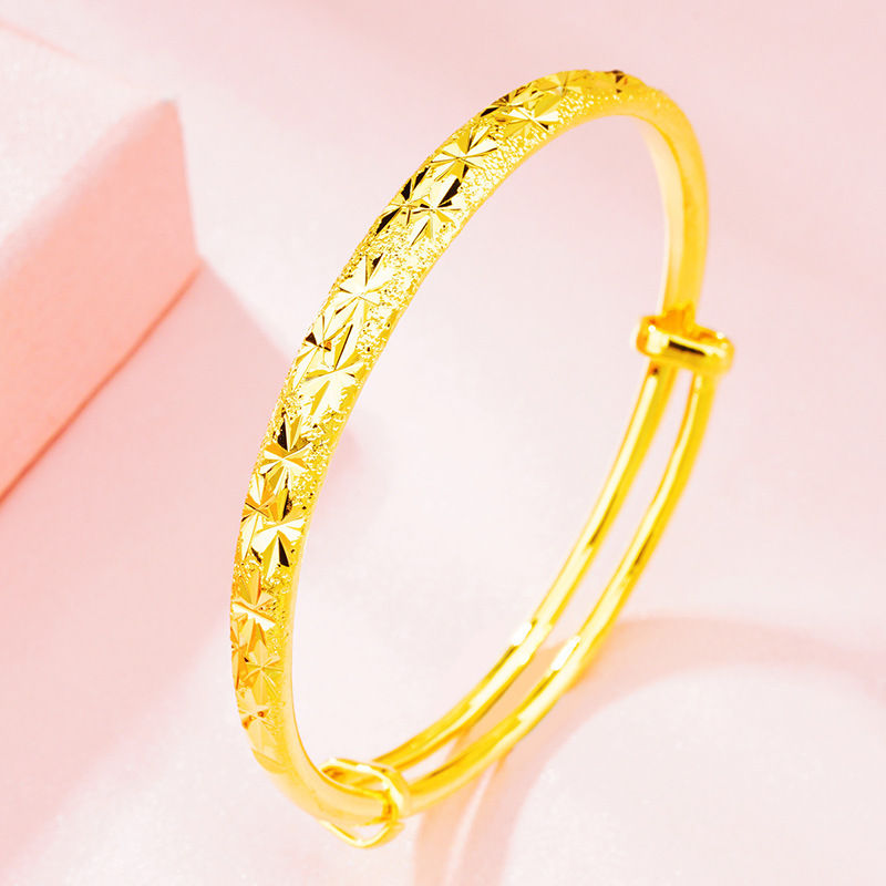 Vietnam arena oro plano redondo estrellado Push-Pull pulsera chapado en oro 24K doble Bu esmerilado pulsera femenina ajustable