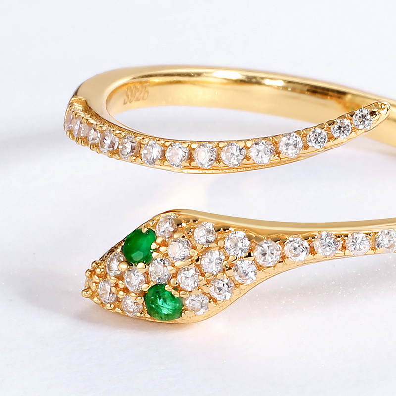 Fashion simple adjustable snake-shaped s925 sterling silver 9k gold ring