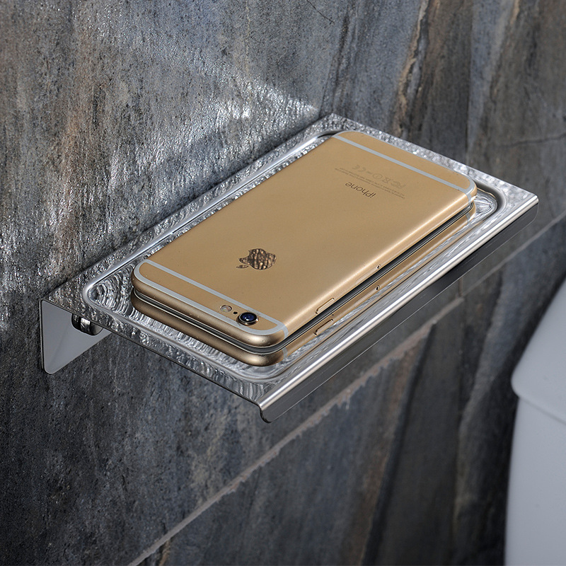 衛生間手機架廁所托盤免打孔不鏽鋼浴室置物架挂牆壁隔板床頭架子