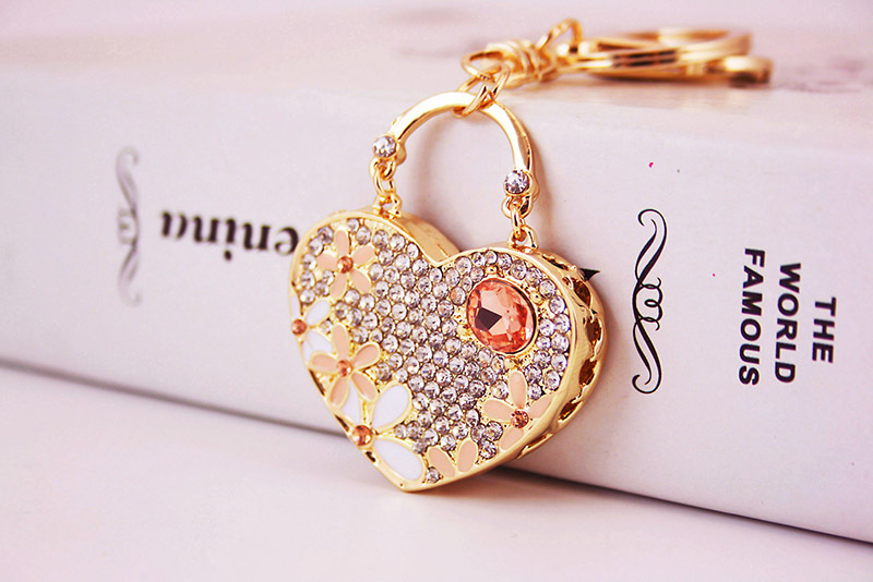 36g Weight Alloy, Metal Material Heart Pattern Men'S Gender Pink, Blue, Peach Color Kuxi Ornament Love Heart Flowers Gem Couple Keychain Women's Bag Accessories Peach Heart Key Chain Metal Pendant 6