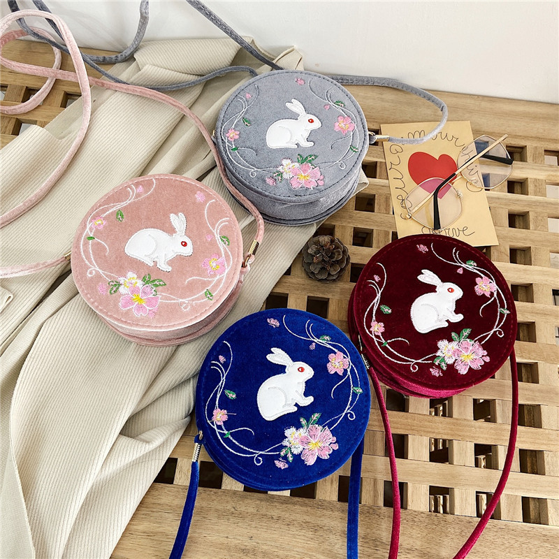 fairy hanfu bag for kids children hanfu embroidery small antique bag velvet round package cross shoulder purse bag for girls