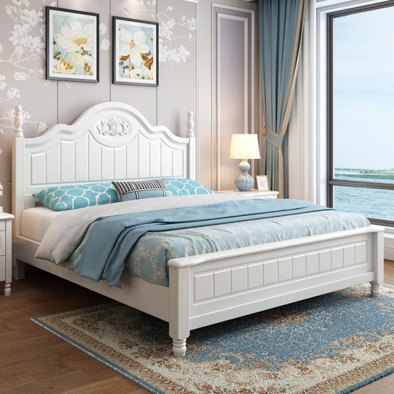 American solid wood bed white 1.2/1.35 meters small apartment 1.5/1.8m single and double bed Korean princess children's bed