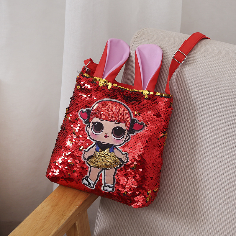 Girl's Small Pu Leather Cartoon Cute Sequins Square Zipper Crossbody Bag display picture 4