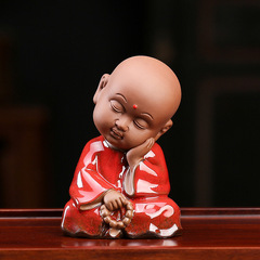 批發禪意小和尚人物紫砂茶寵擺件沙彌茶具茶道茶玩工藝品家居飾品