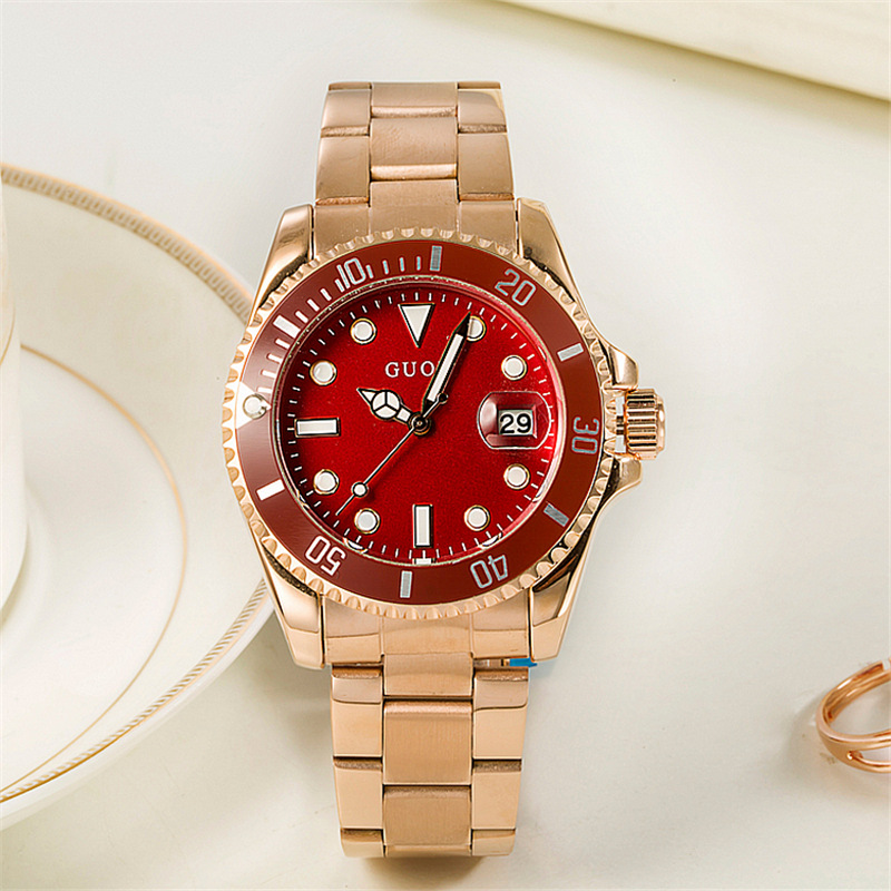 Guou guou nuevo reloj de mujer casual al por mayor correa de acero de cuarzo impermeable calendario tendencia reloj 8077