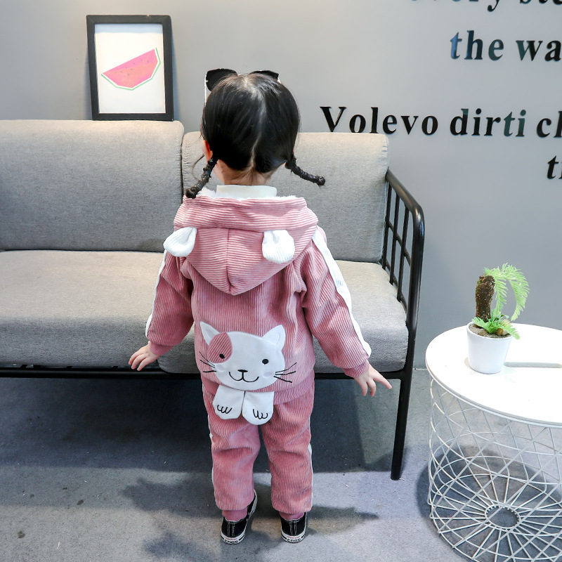 Kinderkleidung 2020 Winter Mädchen Plüsch Baumwolle zweiteiliges Cartoon-Cord-Set, Baseballjacke für_voghion.com