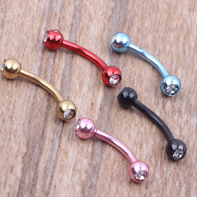 Rose Gold Stainless Steel Curved Barbell with Diamond Ball Eyebrow Nose Lip Tongue Navel Piercing Jewelry detail image 8