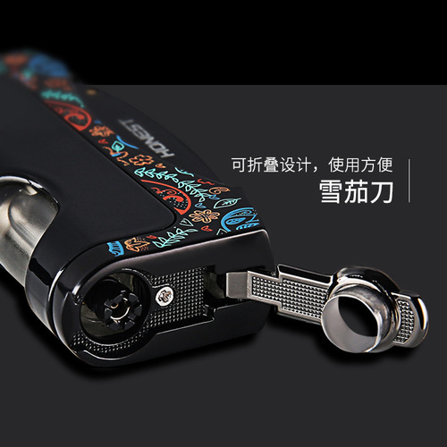 Baicheng boutique creative straight-in lighter, metal inflatable lighter with personalized cigar cutter and smoking accessories wholesale